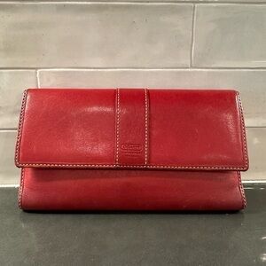 Coach Red Leather Wallet with Minimalist Design